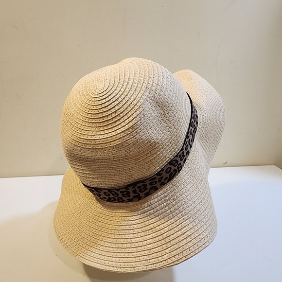 J. Crew Women's Vacation Beach Straw Cream and animal print hat M-L - Picture 5 of 12